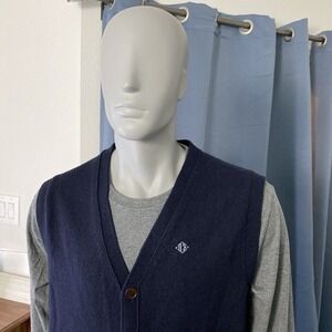 J Crew Lambswool Button Sweater Vest Mens XL Navy Blue Preppy Casual Grandpacore
